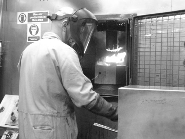 Forge press in operation